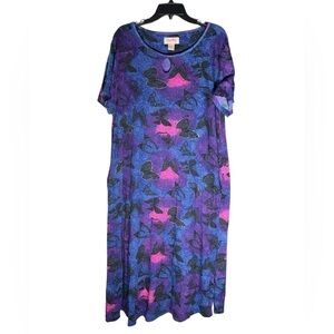 VTG Coral Bay Butterlfy Print Midi Dress Womens size Extra Large Cotton